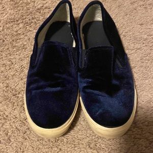 Navy blue velvet slip on sneakers